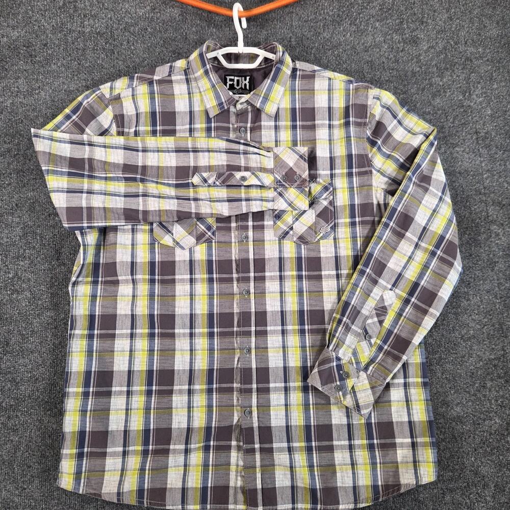 Fox Racing Button Down Shirt Cotton Mens XL Plaid Long Sleeve Outdoor